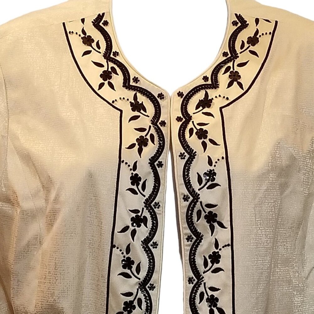 Drapers‎ & Damons Silk Jacket Blazer 12 Sequin Beaded Formal Evening Ivory Black